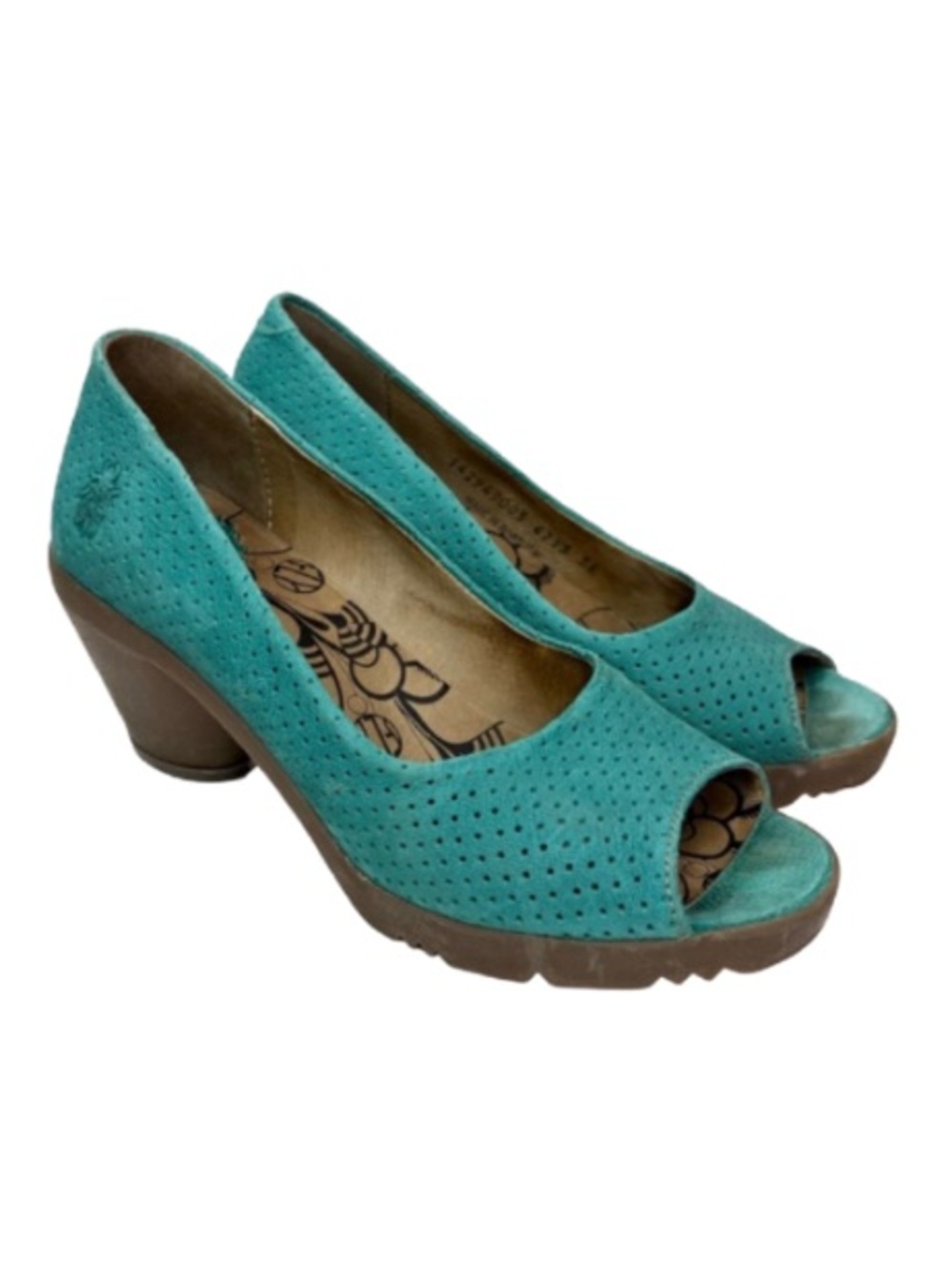 Fly London Turquoise Leather Kitten Heel | 36